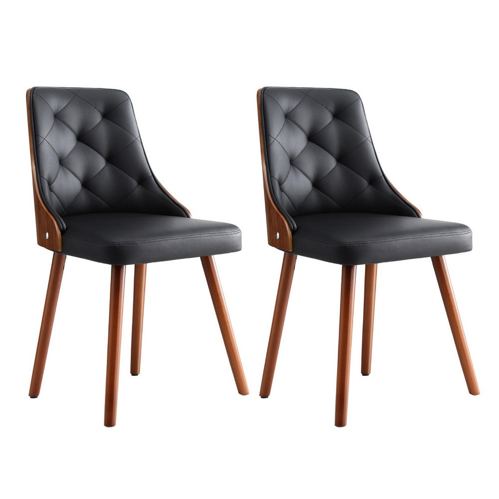 Artiss Leather Kitchen Dining Chairs Wooden (Set of 2) Black