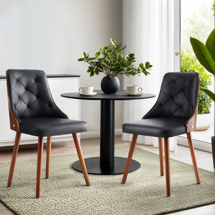 Artiss Leather Kitchen Dining Chairs Wooden (Set of 2) Black