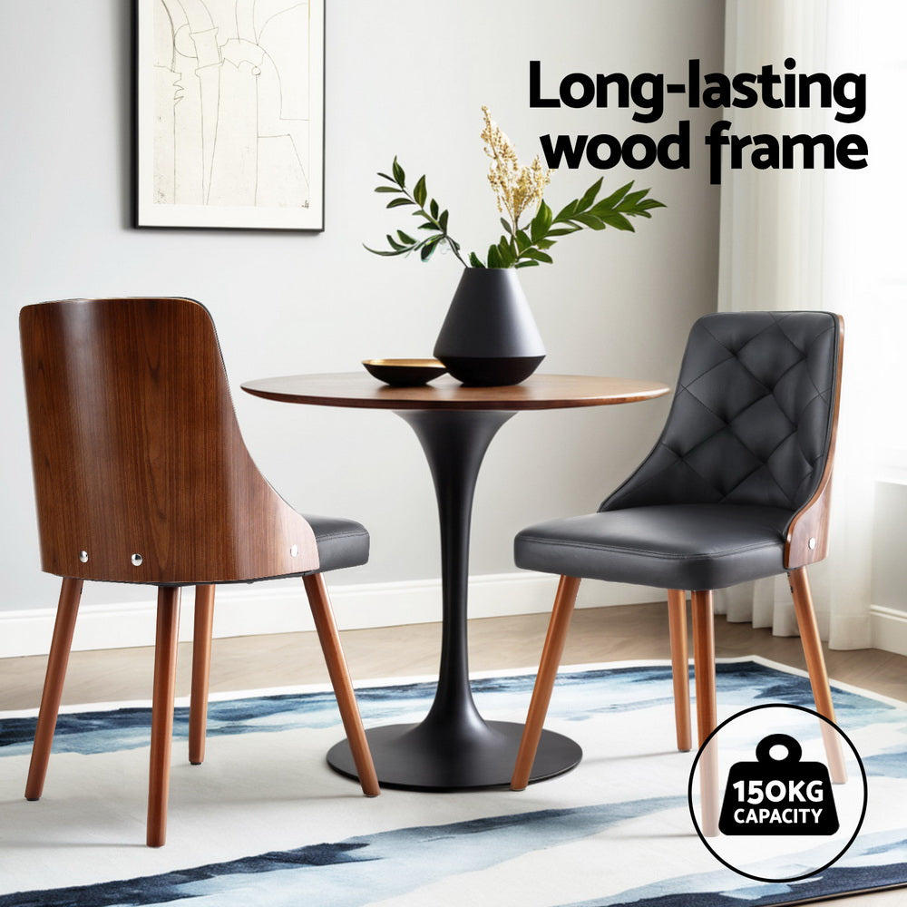 Artiss Leather Kitchen Dining Chairs Wooden (Set of 4) Black