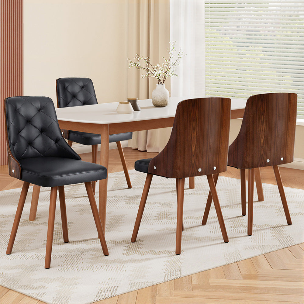 Artiss Leather Kitchen Dining Chairs Wooden (Set of 4) Black