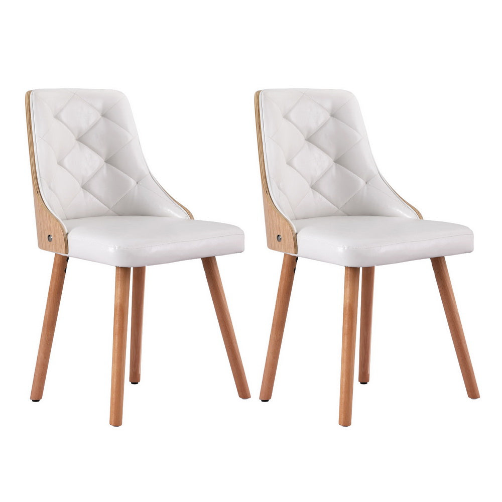 Artiss Leather Kitchen Dining Chairs Wooden (Set of 2) White