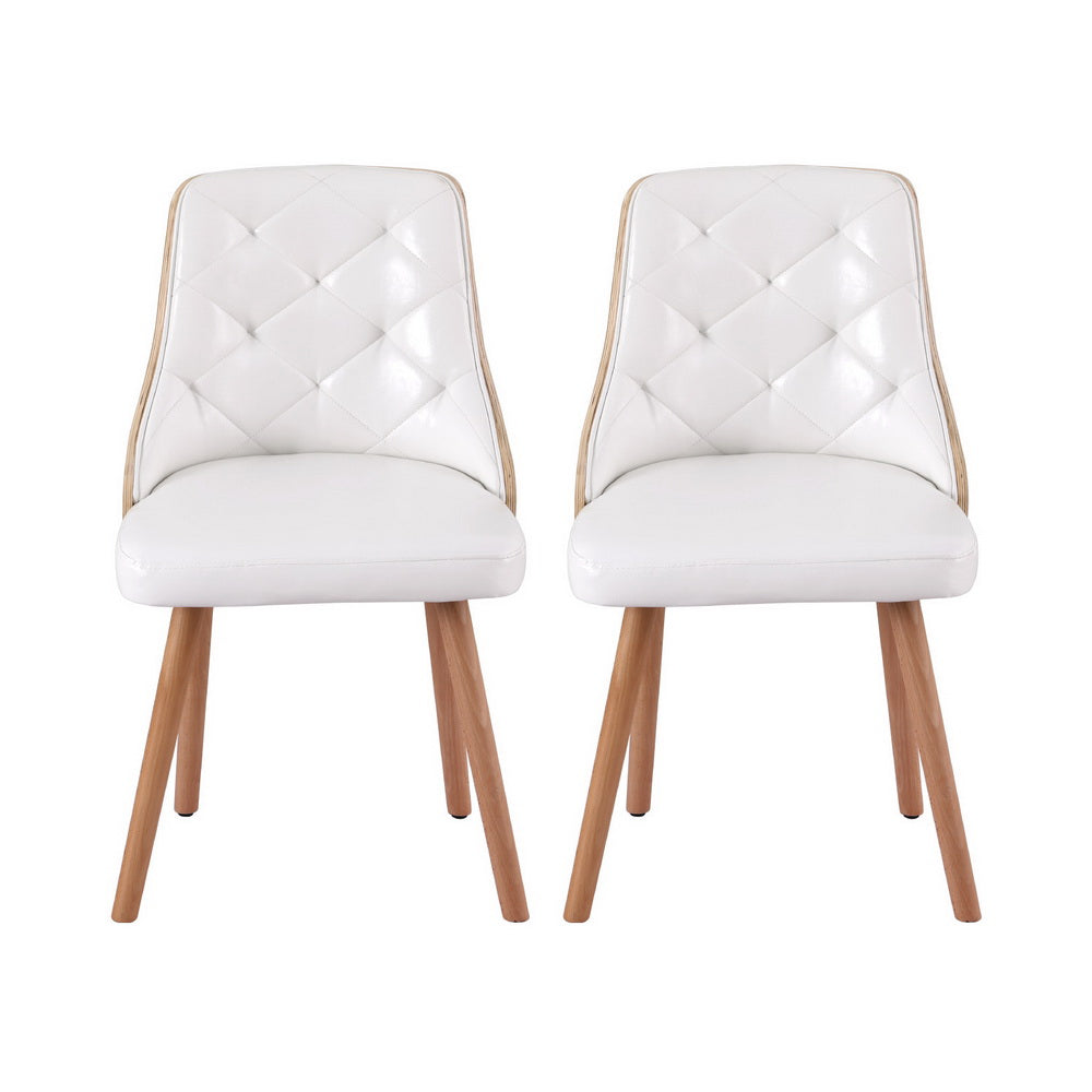 Artiss Leather Kitchen Dining Chairs Wooden (Set of 2) White