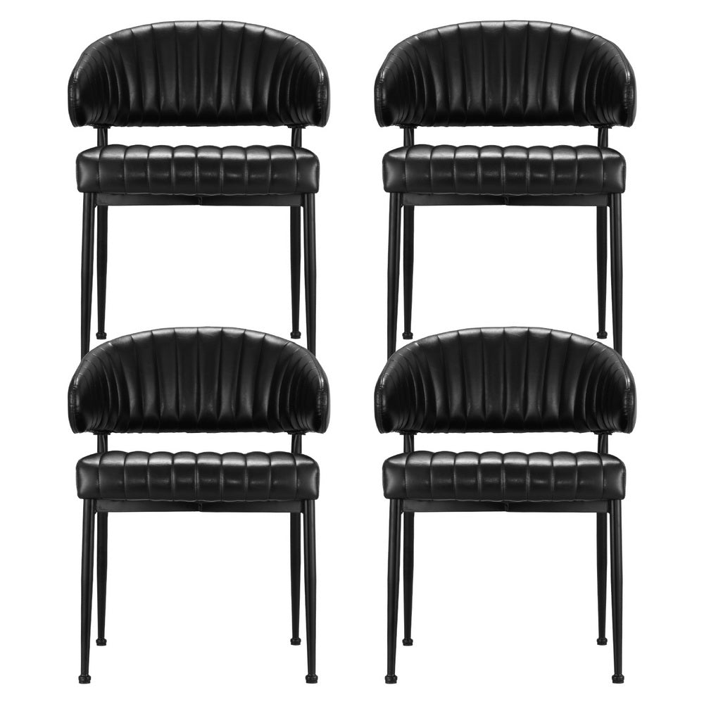 Artiss Leather Kitchen Dining Chairs Curved (Set of 4) Black