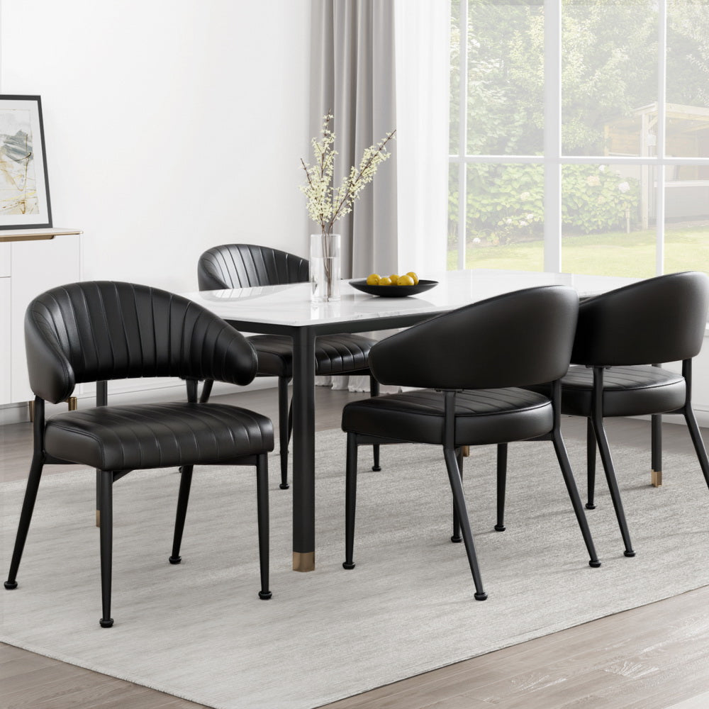 Artiss Leather Kitchen Dining Chairs Curved (Set of 4) Black