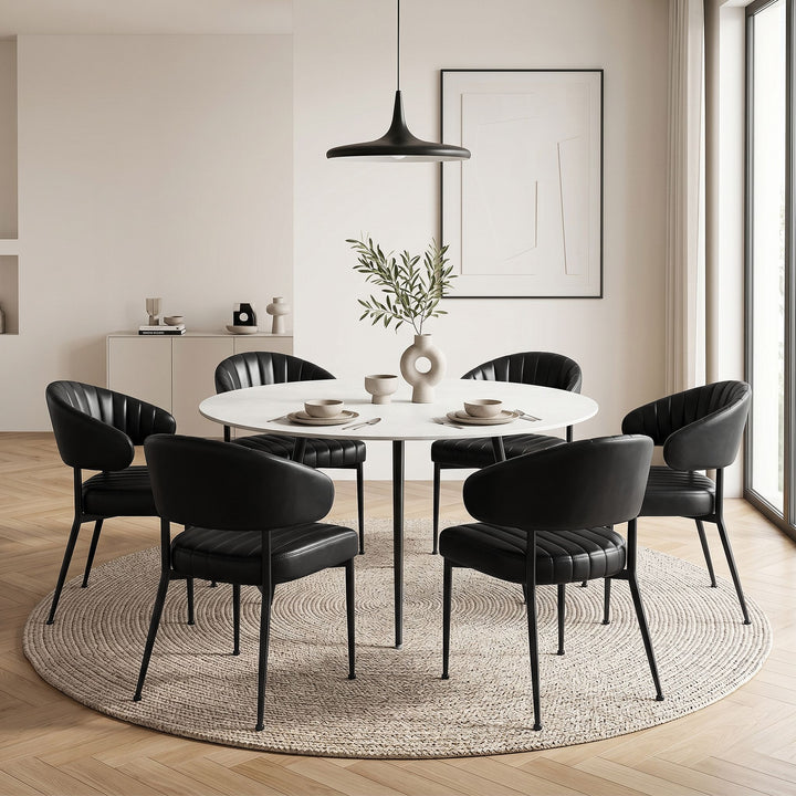 Artiss Leather Kitchen Dining Chairs Curved (Set of 6) Black