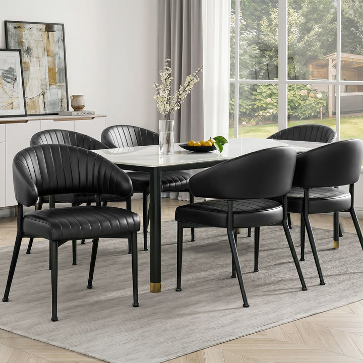 Artiss Leather Kitchen Dining Chairs Curved (Set of 6) Black