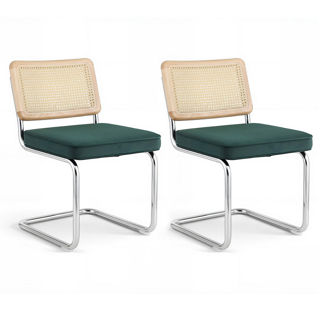 Artiss Velvet Fabric Kitchen Dining Chairs Rattan (Set of 2) Emerald