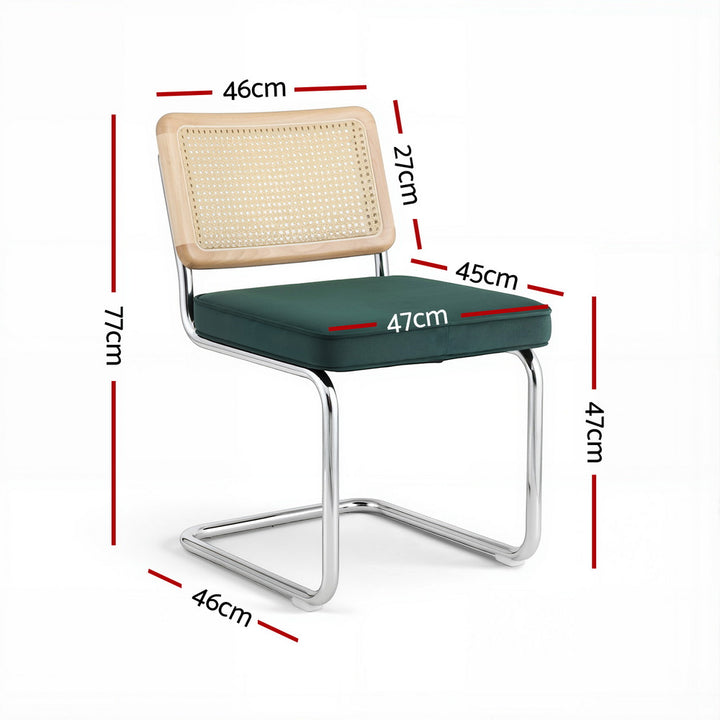 Artiss Velvet Fabric Kitchen Dining Chairs Rattan (Set of 2) Emerald