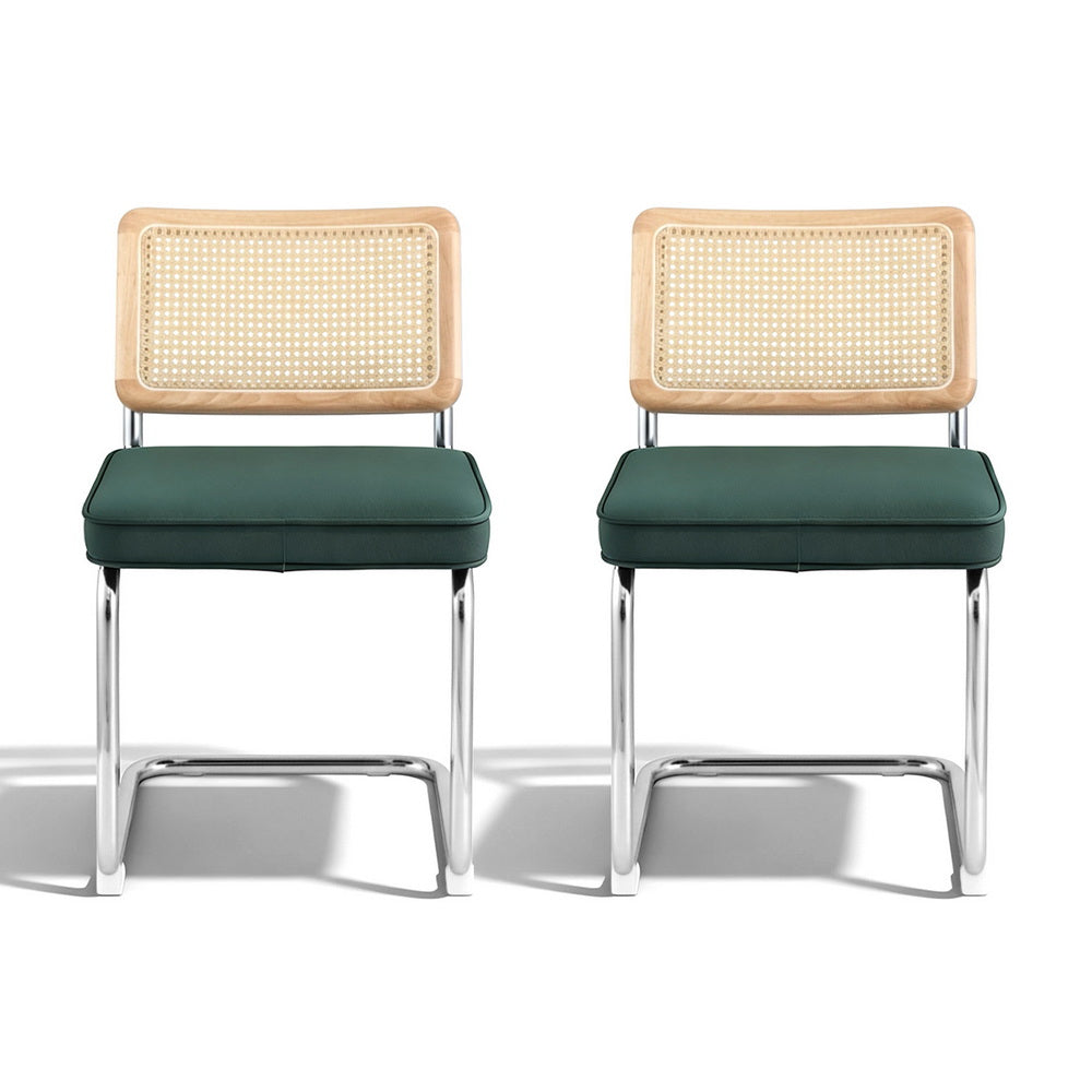 Artiss Velvet Fabric Kitchen Dining Chairs Rattan (Set of 2) Emerald