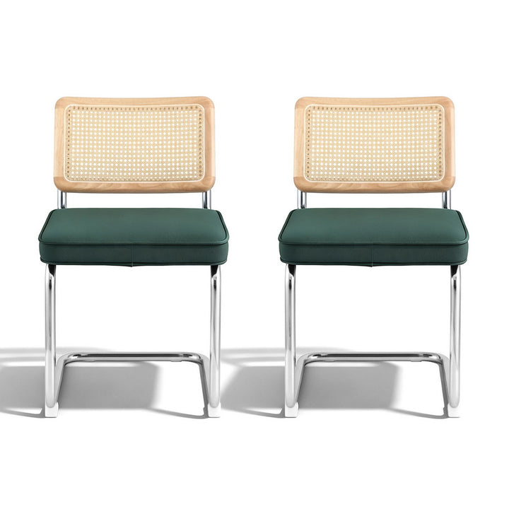 Artiss Velvet Fabric Kitchen Dining Chairs Rattan (Set of 2) Emerald