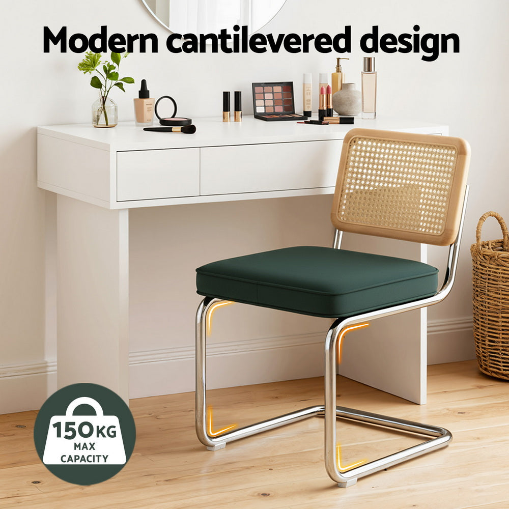 Artiss Velvet Fabric Kitchen Dining Chairs Rattan (Set of 2) Emerald