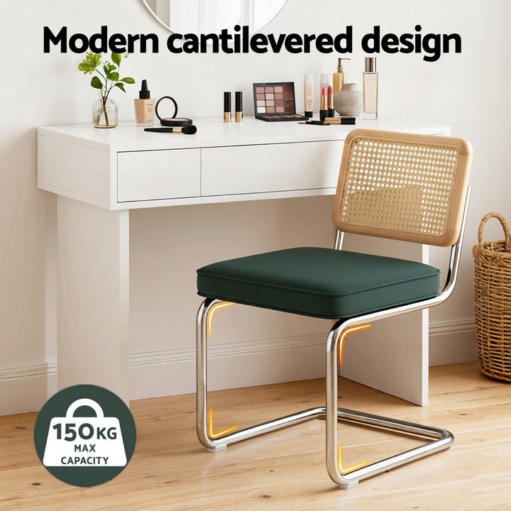 Artiss Velvet Fabric Kitchen Dining Chairs Rattan (Set of 2) Emerald