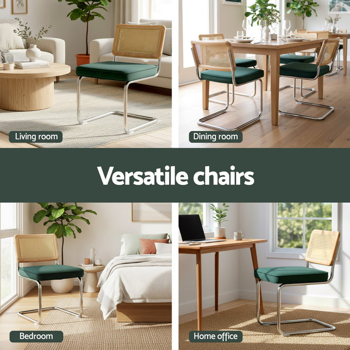 Artiss Velvet Fabric Kitchen Dining Chairs Rattan (Set of 2) Emerald