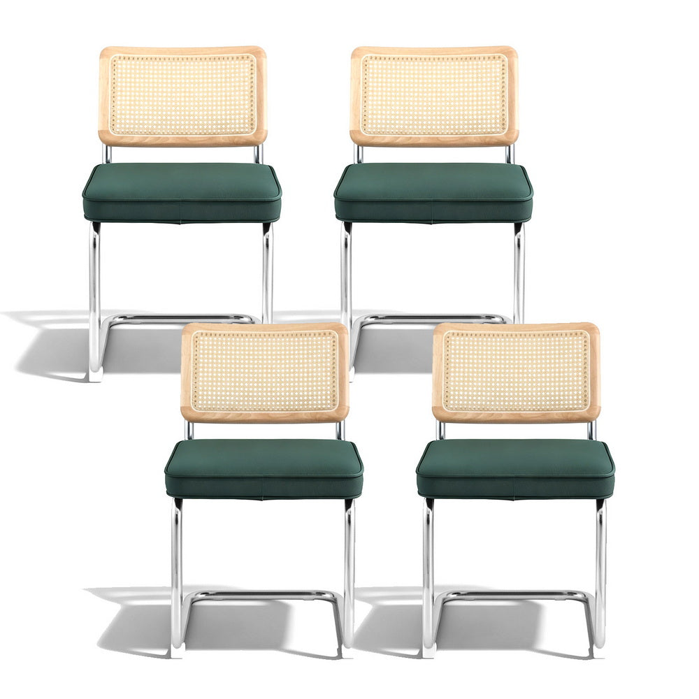 Artiss Velvet Fabric Kitchen Dining Chairs Rattan (Set of 2) Emerald