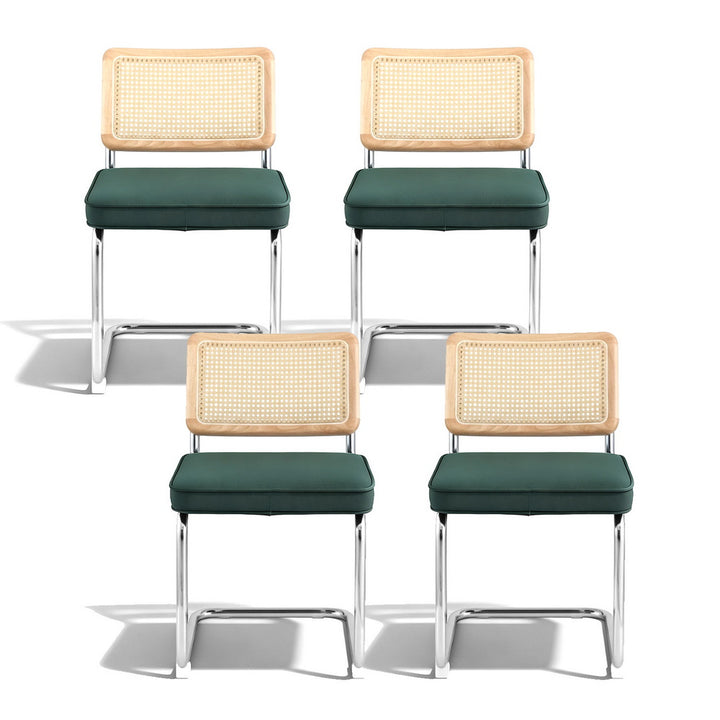 Artiss Velvet Fabric Kitchen Dining Chairs Rattan (Set of 2) Emerald
