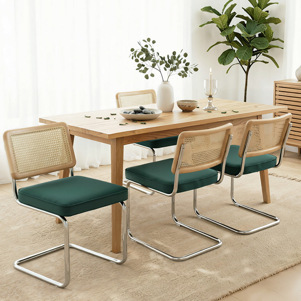Artiss Velvet Fabric Kitchen Dining Chairs Rattan (Set of 2) Emerald