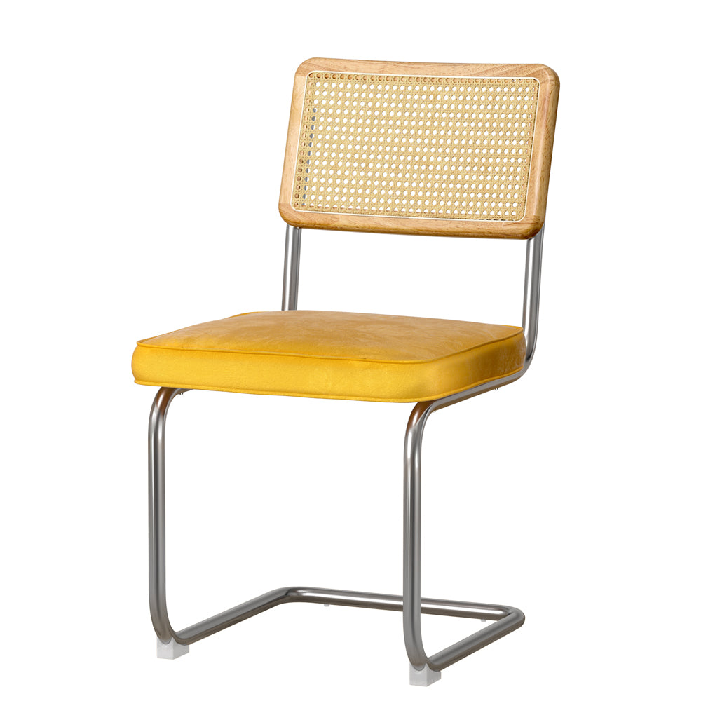 Artiss Velvet Fabric Kitchen Dining Chairs Rattan (Set of 2) Yellow