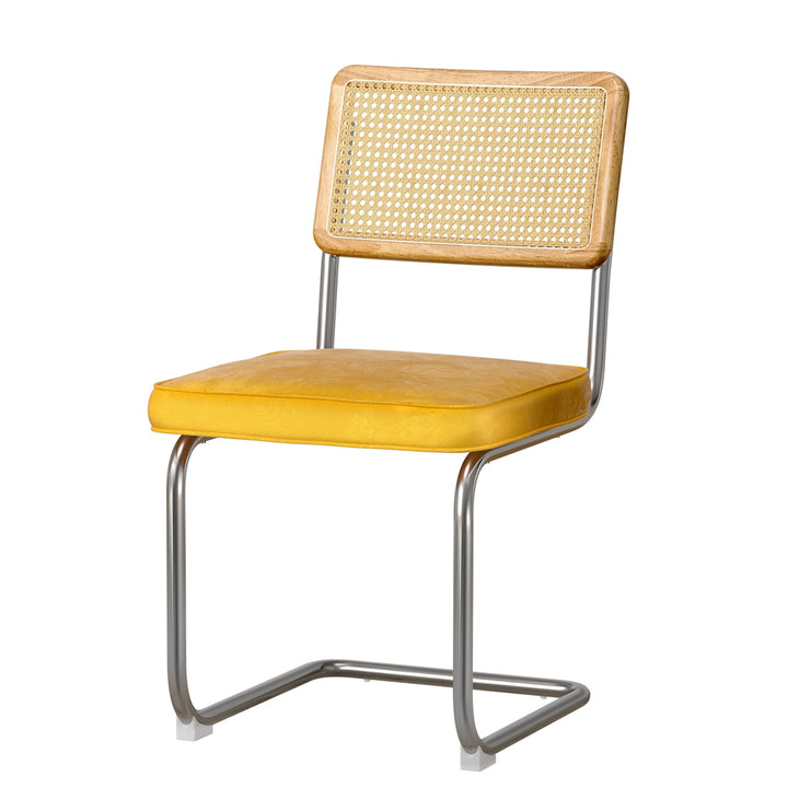 Artiss Velvet Fabric Kitchen Dining Chairs Rattan (Set of 2) Yellow