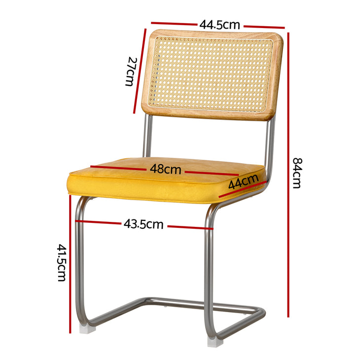Artiss Velvet Fabric Kitchen Dining Chairs Rattan (Set of 2) Yellow