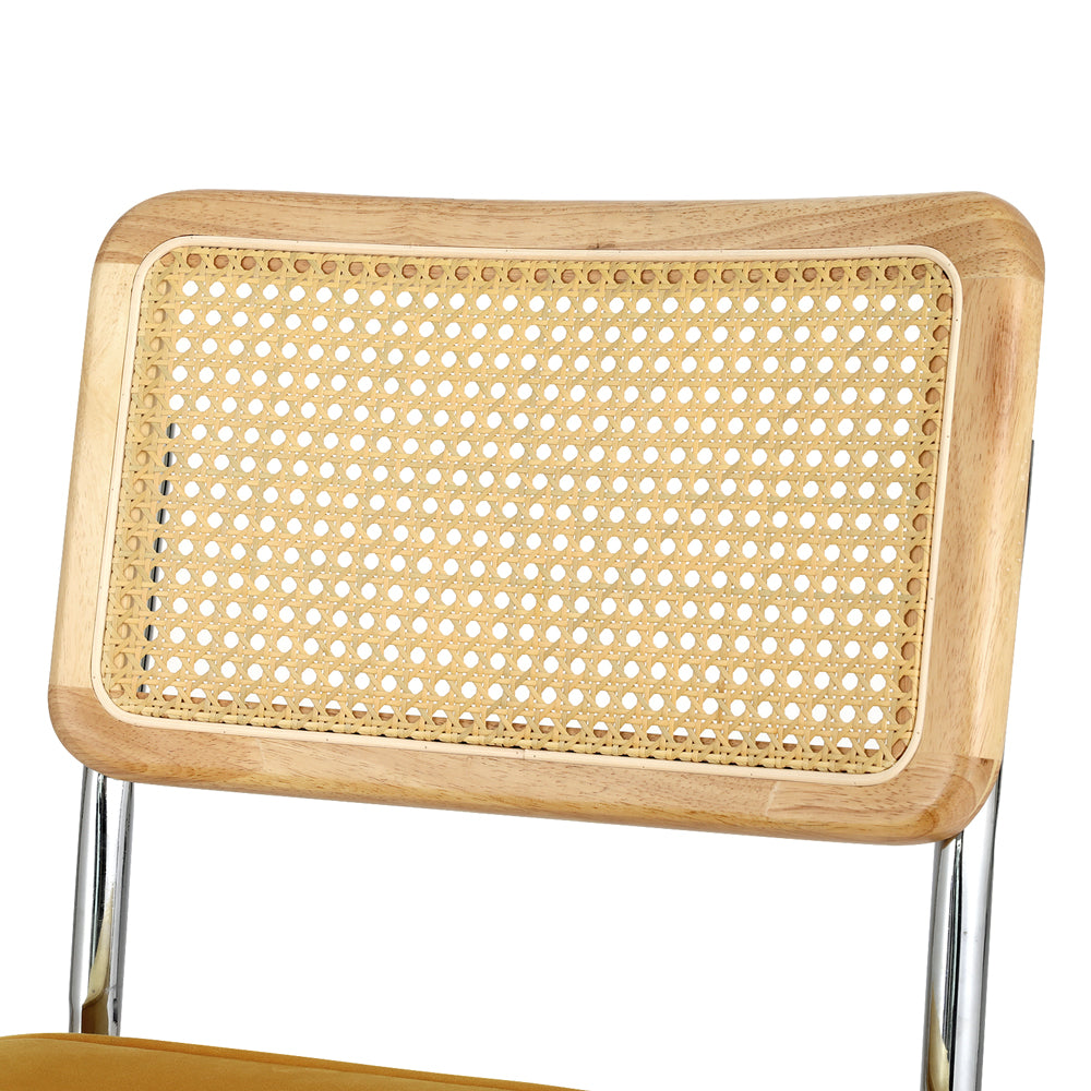 Artiss Velvet Fabric Kitchen Dining Chairs Rattan (Set of 2) Yellow