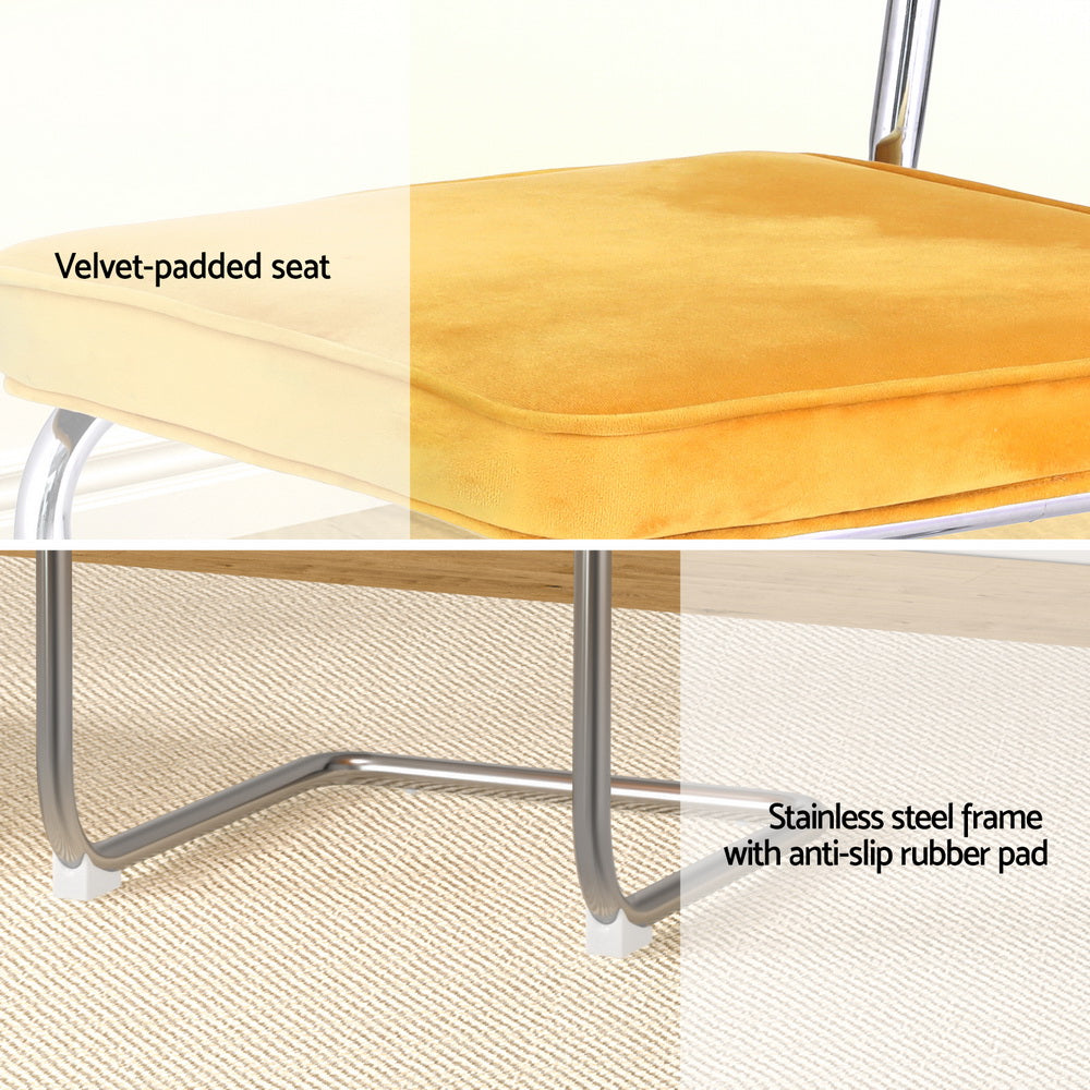 Artiss Velvet Fabric Kitchen Dining Chairs Rattan (Set of 2) Yellow