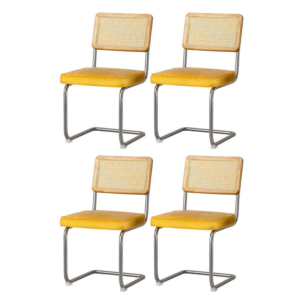 Artiss Velvet Fabric Kitchen Dining Chairs Rattan (Set of 2) Mustard