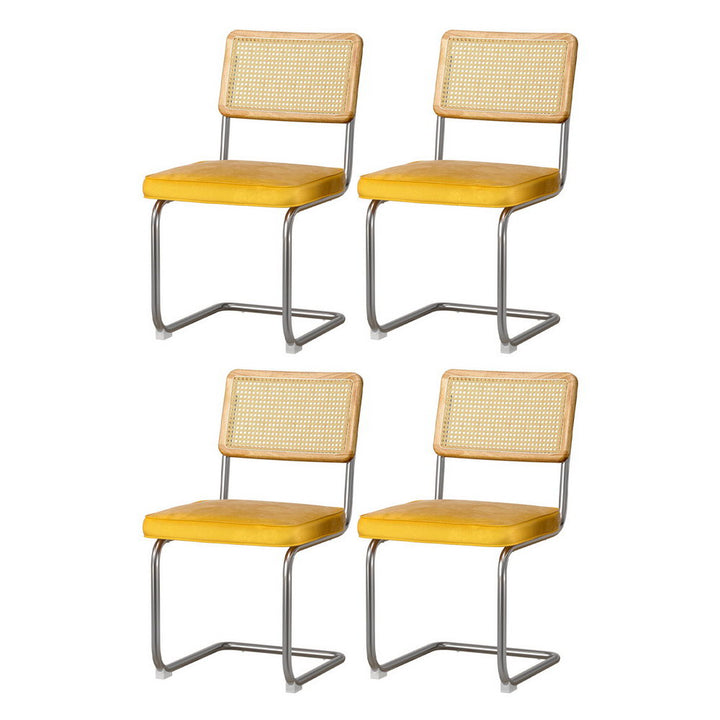 Artiss Velvet Fabric Kitchen Dining Chairs Rattan (Set of 2) Mustard