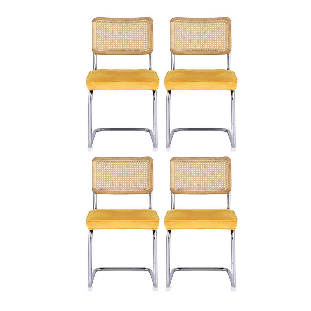 Artiss Velvet Fabric Kitchen Dining Chairs Rattan (Set of 2) Mustard