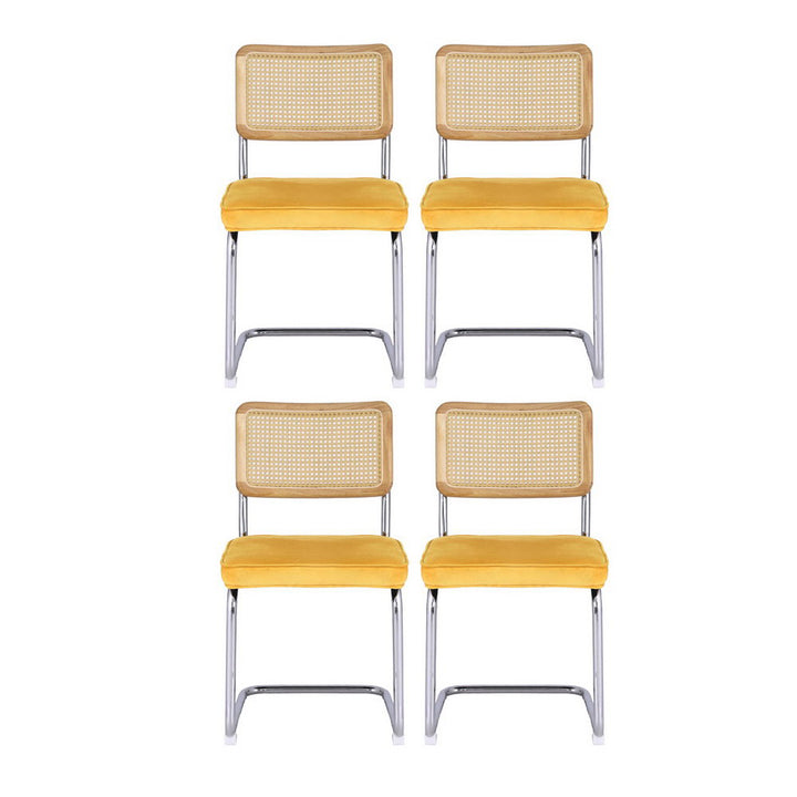 Artiss Velvet Fabric Kitchen Dining Chairs Rattan (Set of 2) Mustard
