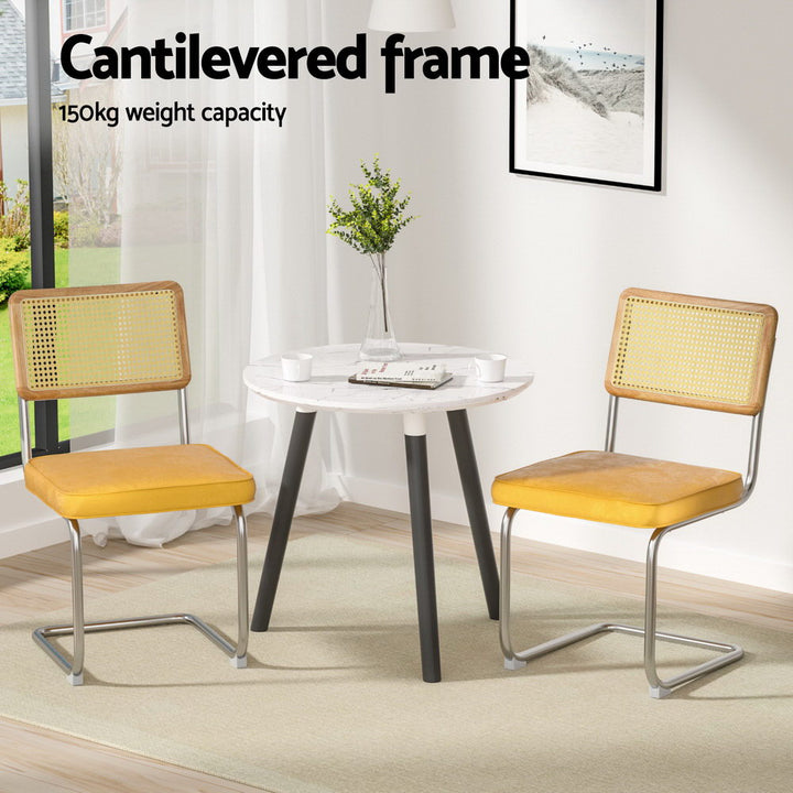 Artiss Velvet Fabric Kitchen Dining Chairs Rattan (Set of 2) Mustard