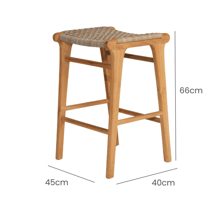 Kai Wooden Counter Stool Backless Washed Grey 65cm