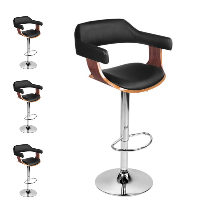 Donna Wooden Bar Stool Leather Swivel (Set of 4) Black