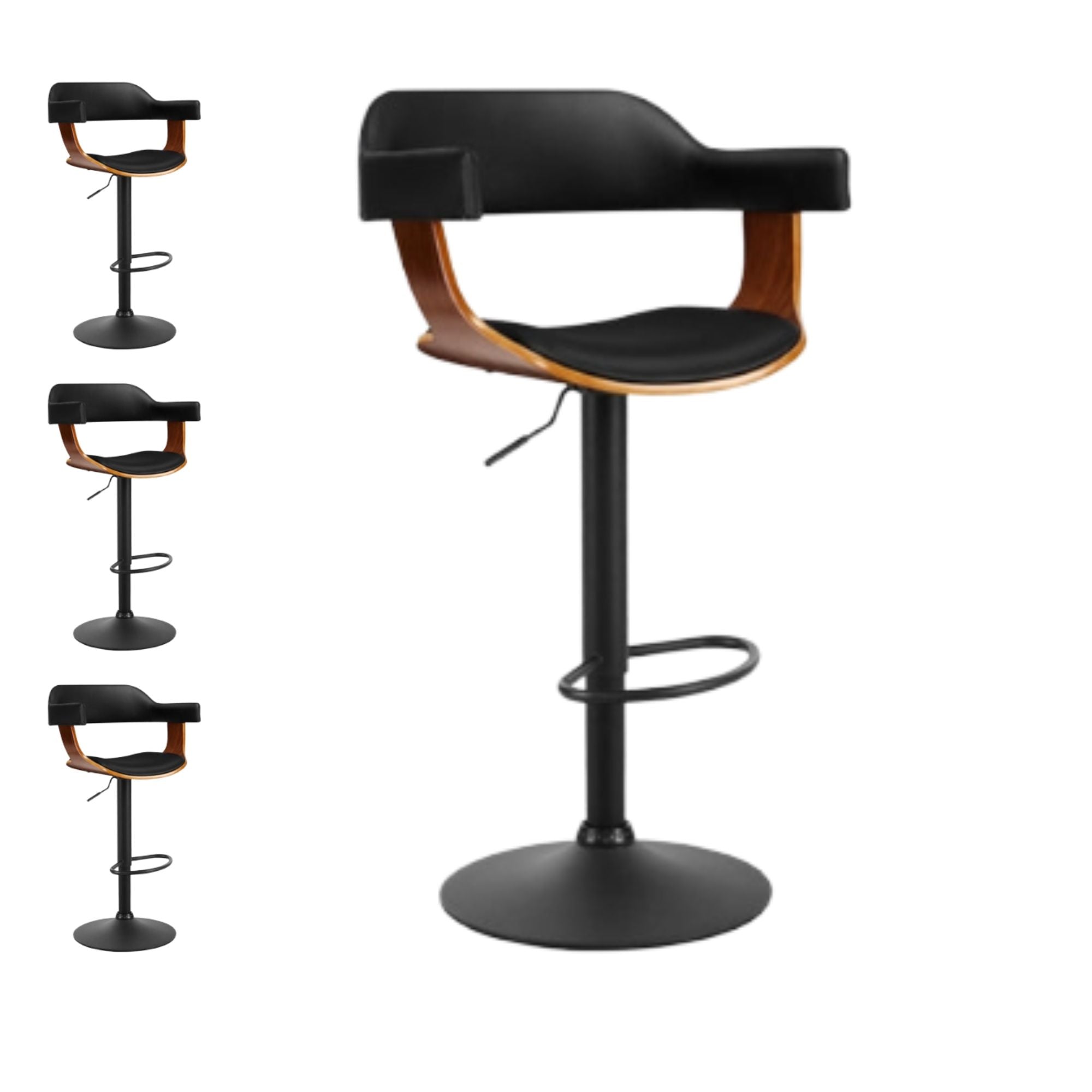 Buy Donna Wooden Bar Stool Leather Swivel (Set of 4) Black Frame – Bar ...