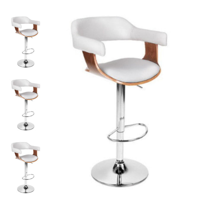 Donna Wooden Bar Stool Leather Swivel (Set of 4) White