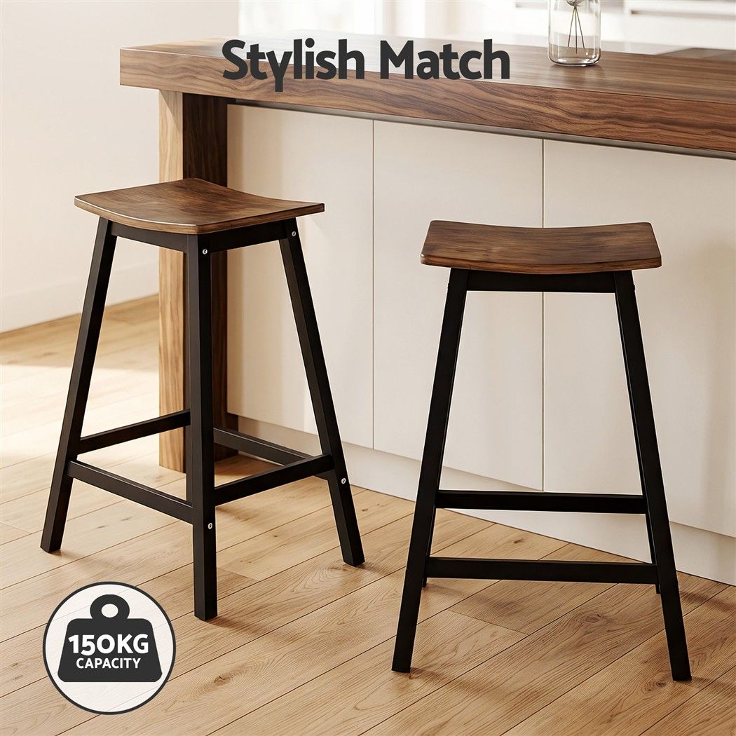 Archie Wooden Counter Stool Backless (Set of 2) Black 64cm