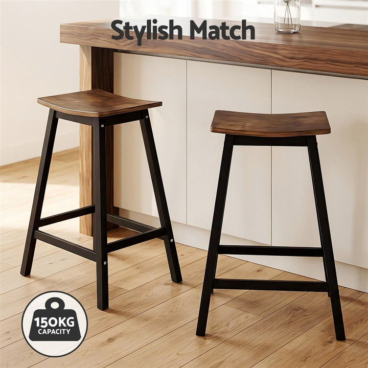 Archie Wooden Counter Stool Backless (Set of 2) Black 64cm