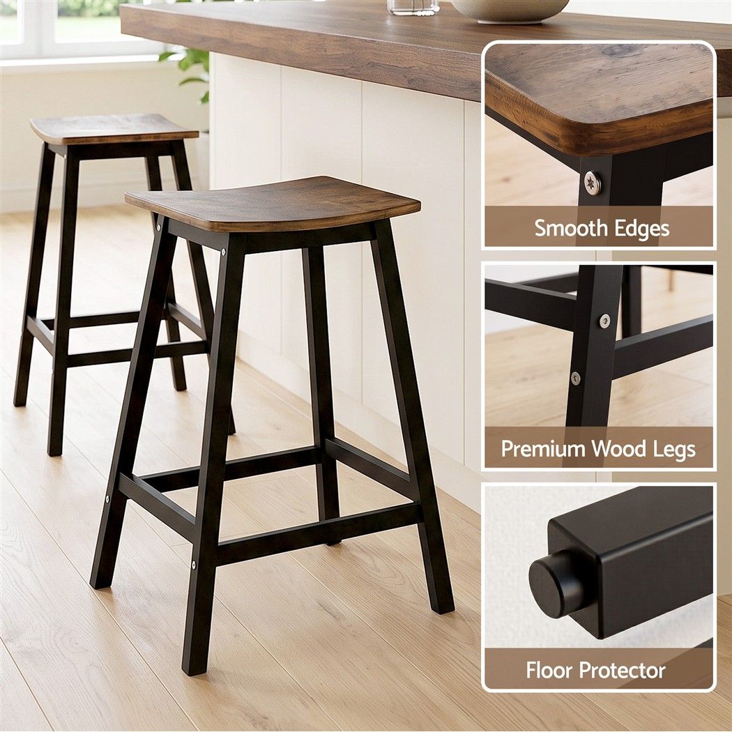 Archie Wooden Counter Stool Backless (Set of 2) Black 64cm