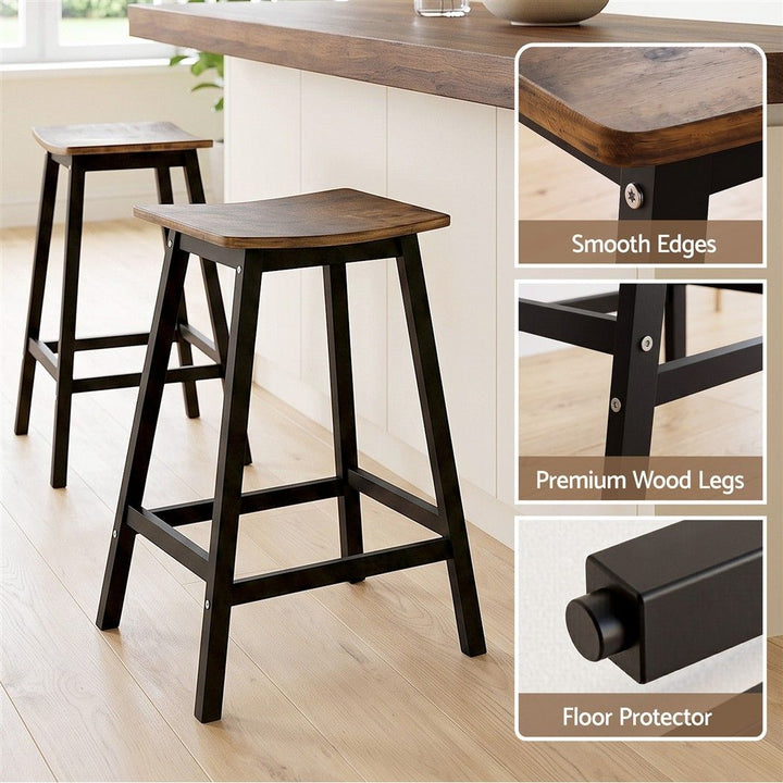 Archie Wooden Counter Stool Backless (Set of 2) Black 64cm