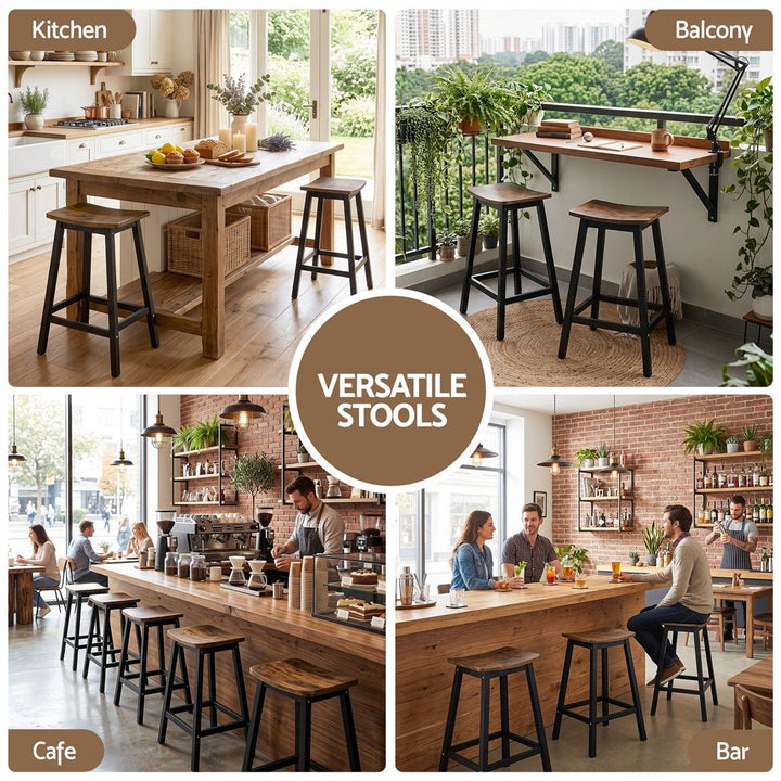 Archie Wooden Counter Stool Backless (Set of 2) Black 64cm