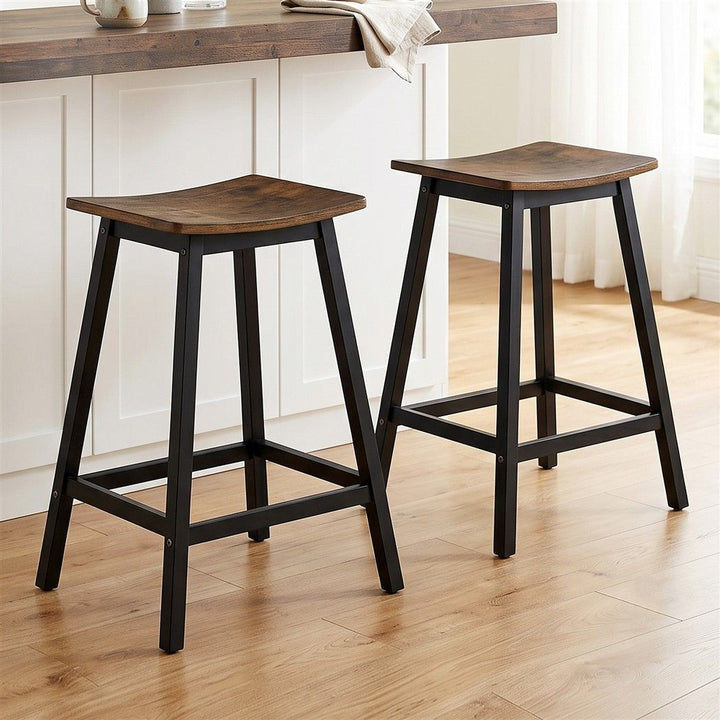 Archie Wooden Counter Stool Backless (Set of 2) Black 64cm