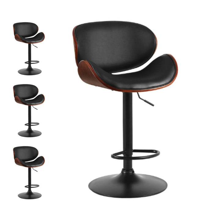 Jaycee Leather Bar Stool Swivel (Set of 4) Black Frame