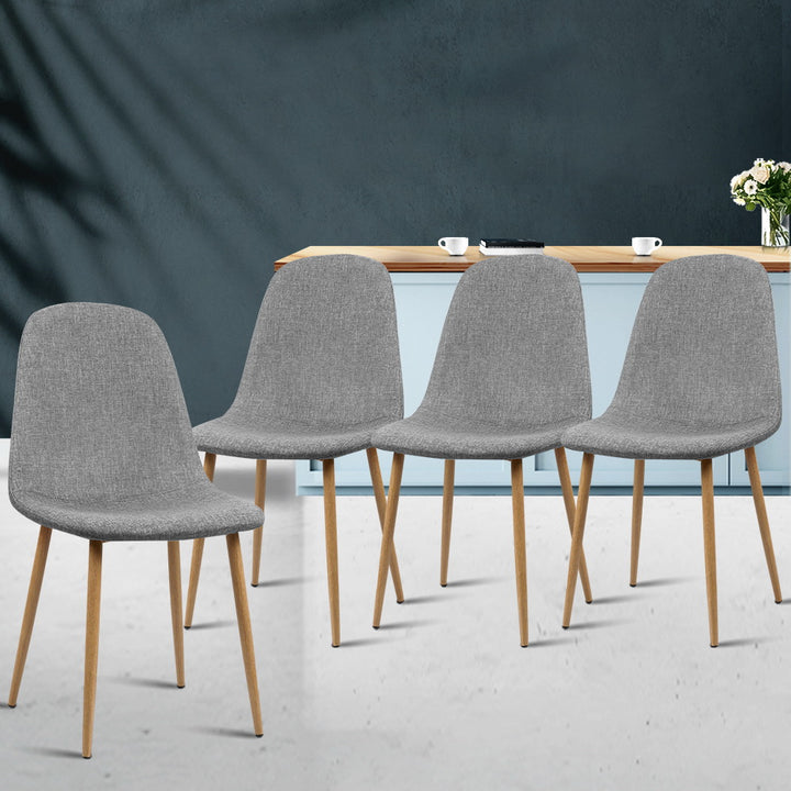 Artiss Linen Fabric Kitchen Dining Chairs (Set of 4) Grey