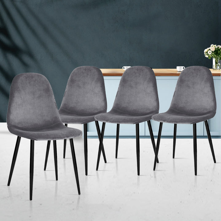 Artiss Velvet Fabric Kitchen Dining Chairs (Set of 4) Grey