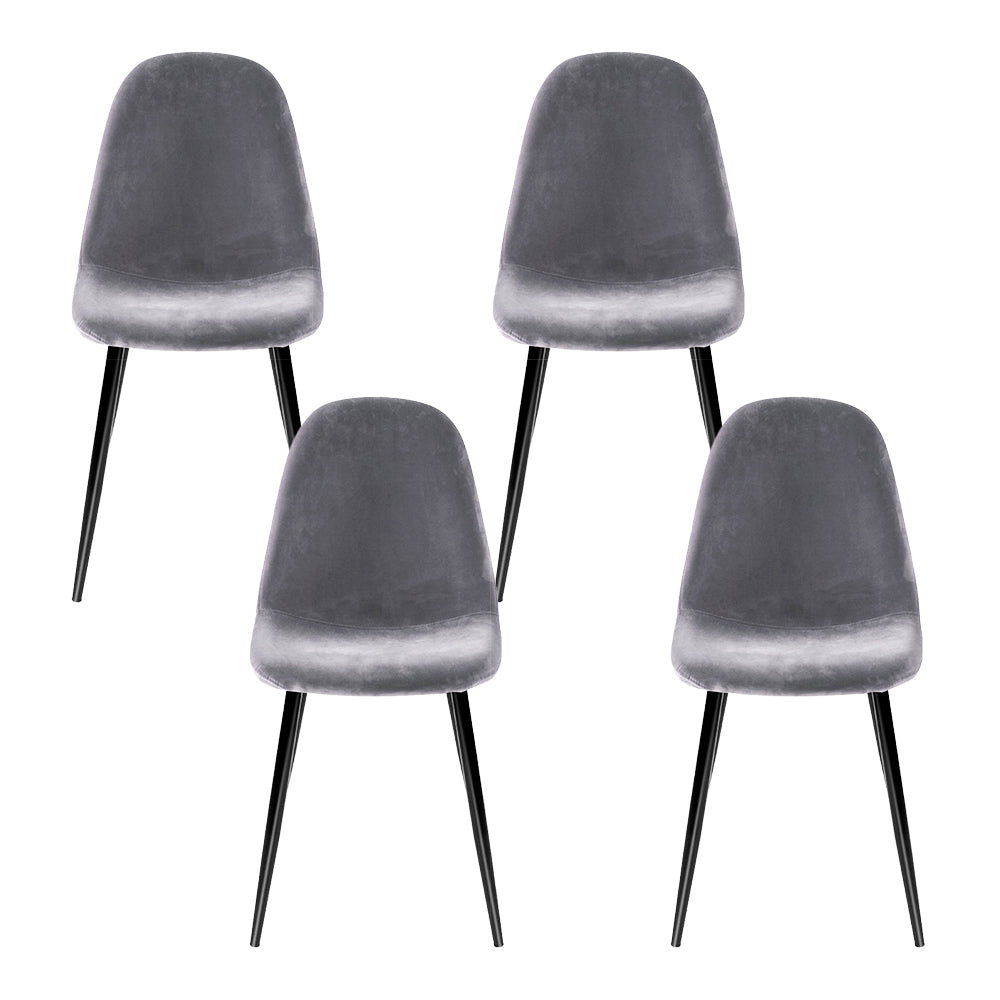 Artiss Velvet Fabric Kitchen Dining Chairs (Set of 4) Grey