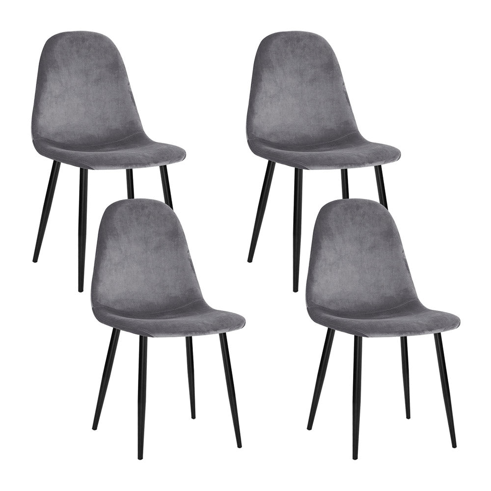 Artiss Velvet Fabric Kitchen Dining Chairs (Set of 4) Grey