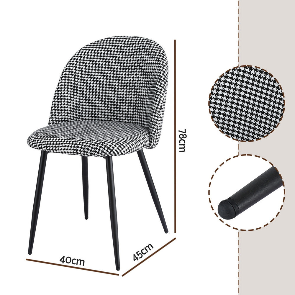 Artiss Fabric Kitchen Dining Chairs Houndstooth (Set of 2) Grey