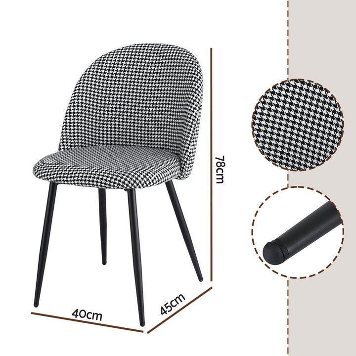 Artiss Fabric Kitchen Dining Chairs Houndstooth (Set of 2) Grey