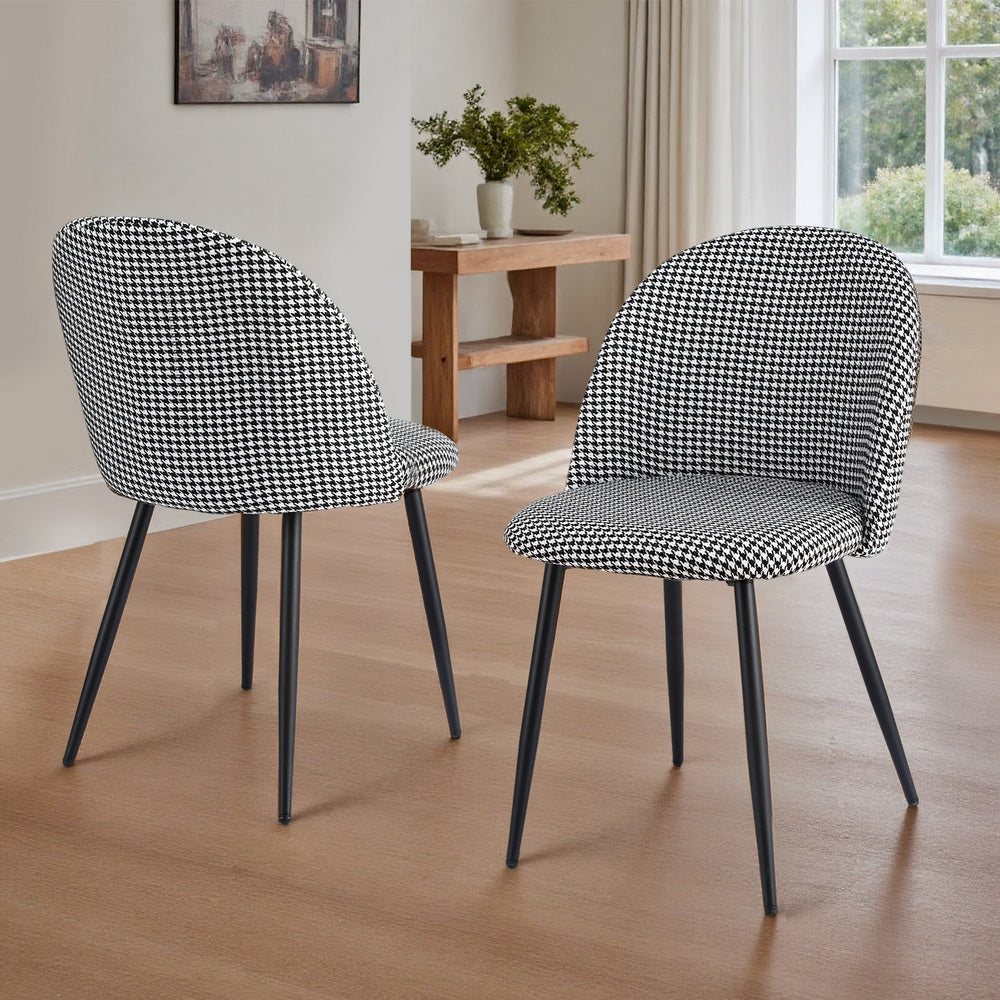 Artiss Fabric Kitchen Dining Chairs Houndstooth (Set of 2) Grey