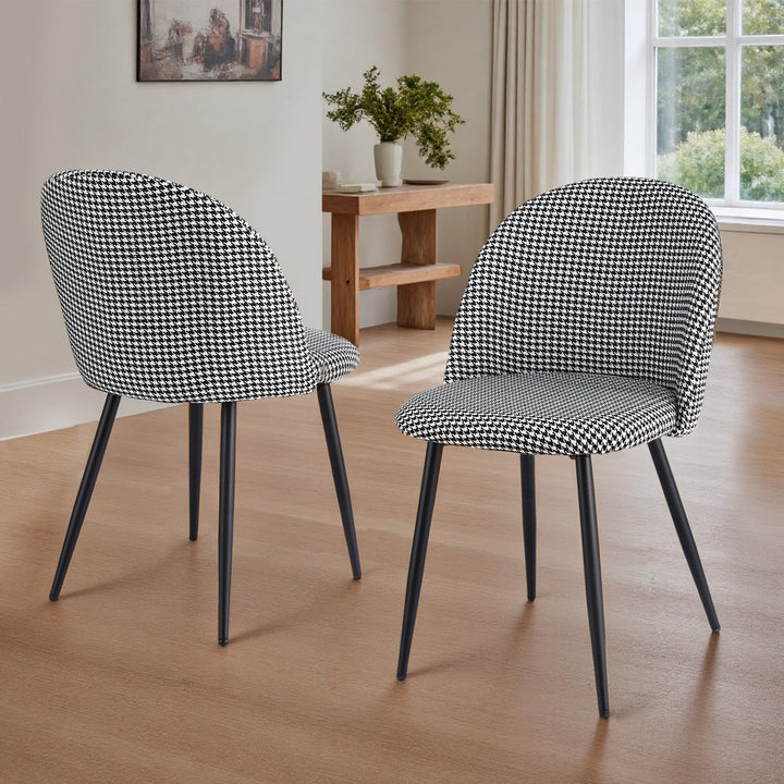 Artiss Fabric Kitchen Dining Chairs Houndstooth (Set of 2) Grey