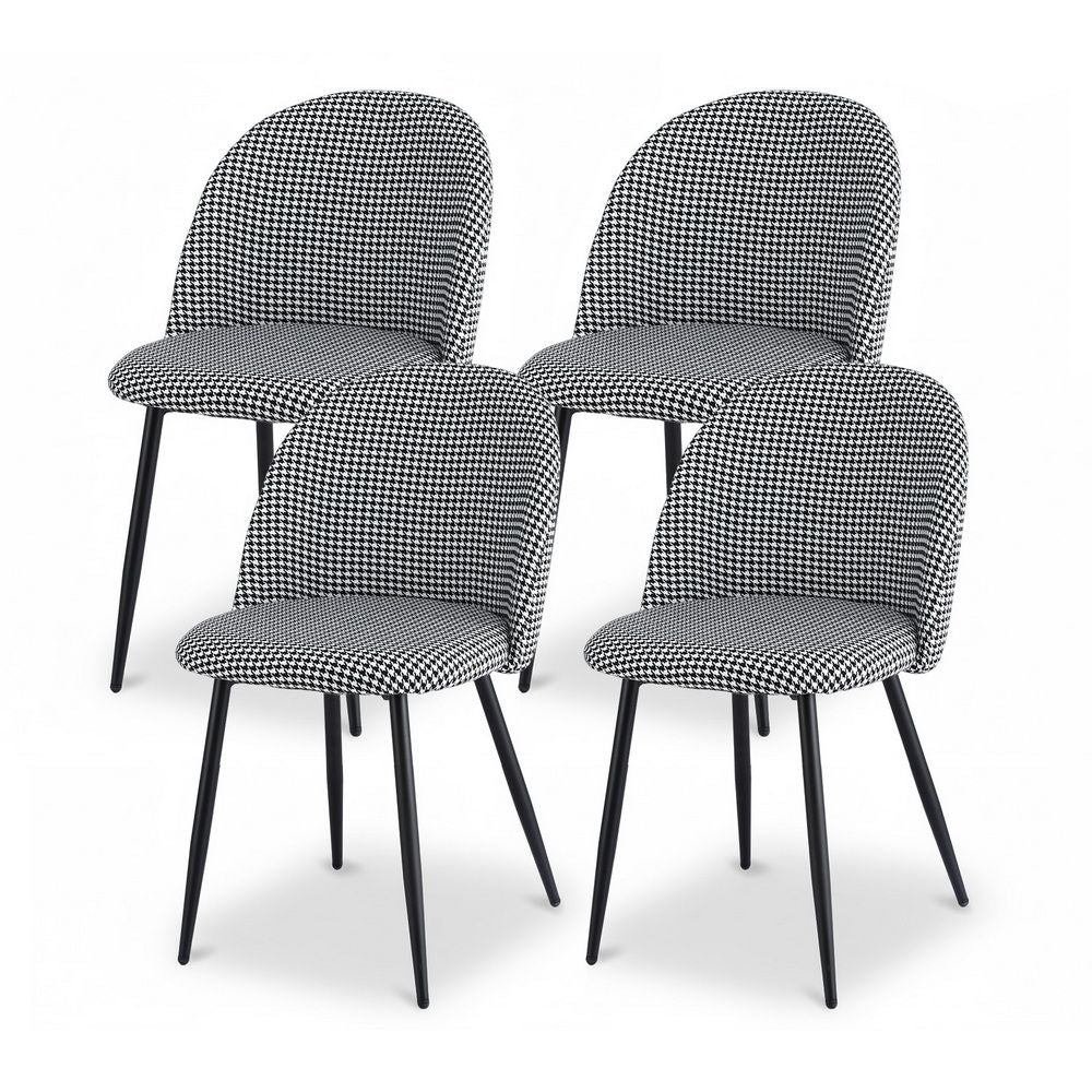 Artiss Fabric Kitchen Dining Chairs Houndstooth (Set of 4) Grey